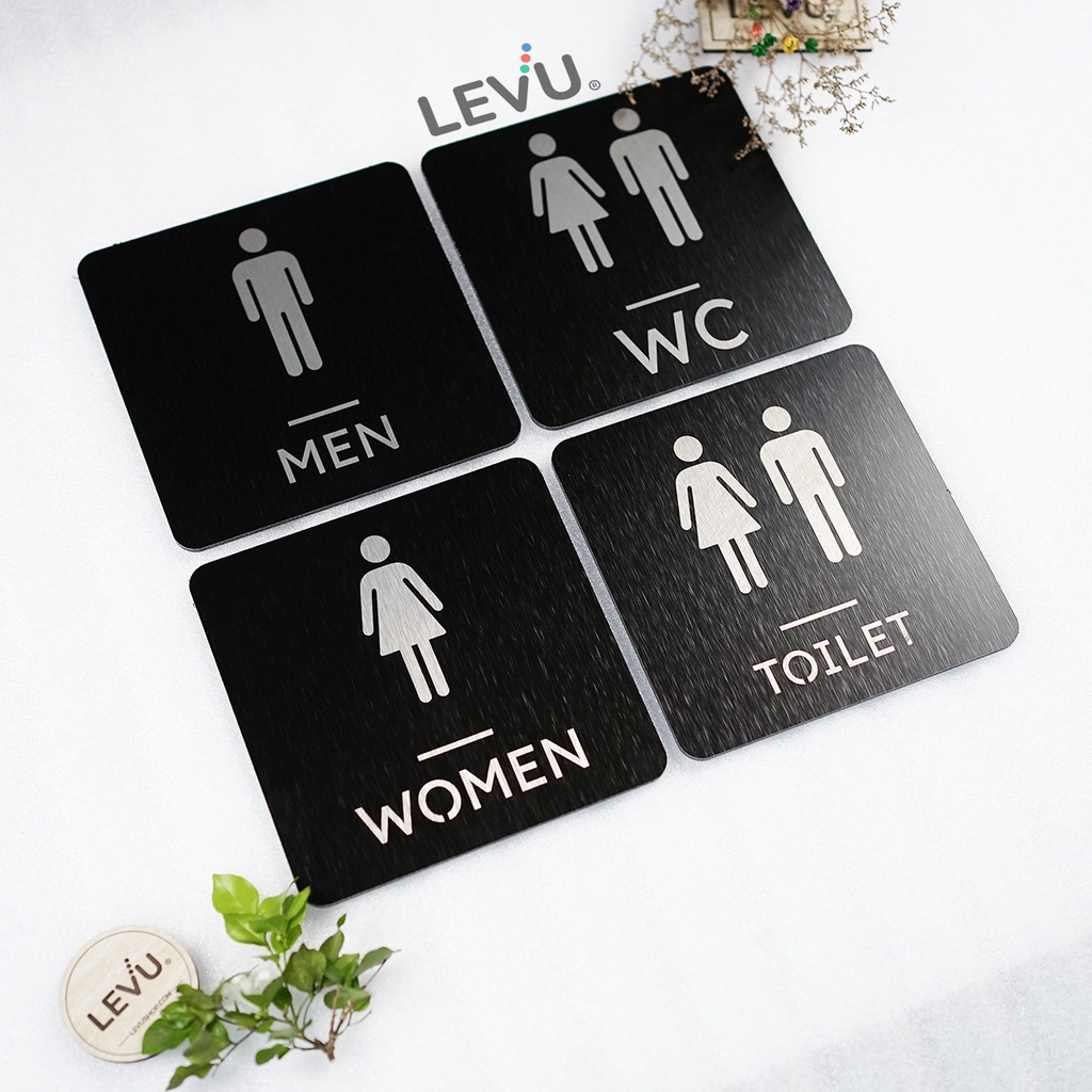 Bảng nhôm alu cao cấp dán tường WC - Toilet - Restroom - Men - Women khắc laser siêu nét