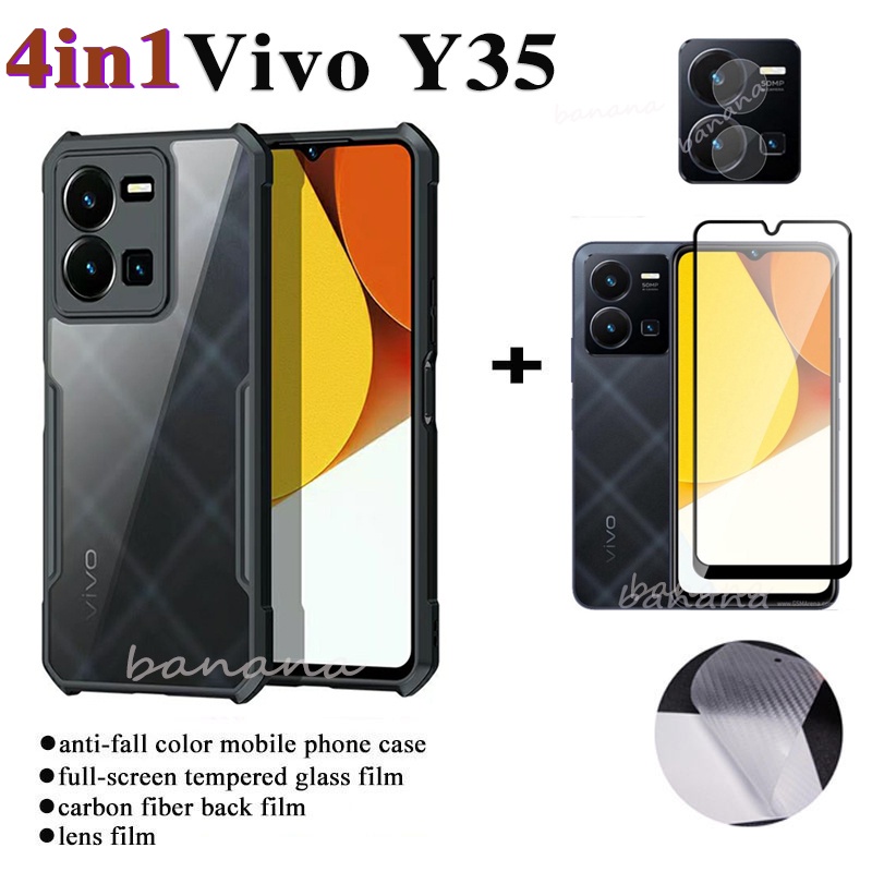 (4IN1) VIVO V25 V25E V25 PRO Y35 Vỏ điện thoại chống sốc + màng kính cường lực + màng mặt sau bằng sợi carbon + màng ống kính