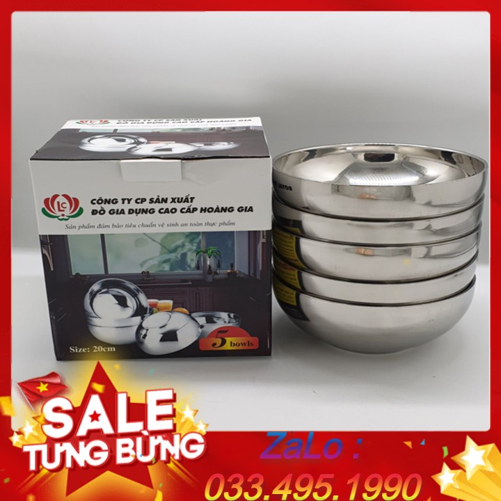 Bộ 5 Bát Tô Canh inox 2 Lớp Cách Nhiệt Cỡ 16cm, 18cm , 20 cm Hoàng Gia ...
