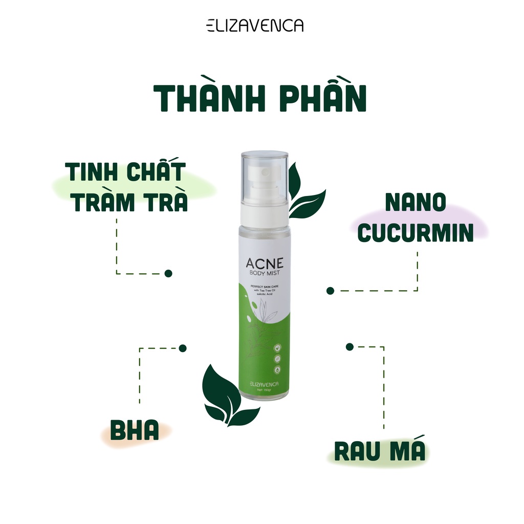 Chai xịt tri viêm nang lông mụn lưng thâm mụn dung tich 150gr Elizavenca