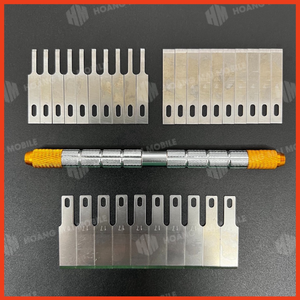 Bộ dao cạy nắp lưng điện thoại đa năng 40 lưỡi, combo cán dao luồn khe, tách keo
