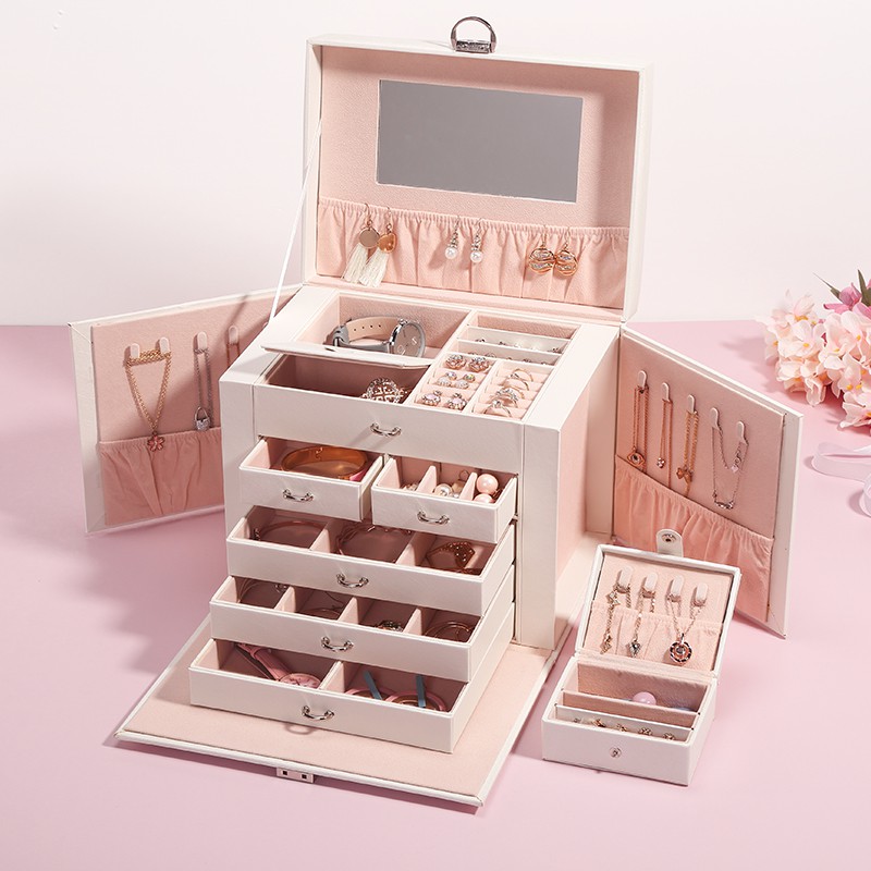 Hộp đựng trang sức CASEGRACE 5 tầng loại lớn có gương soi đa năng tiện lợi