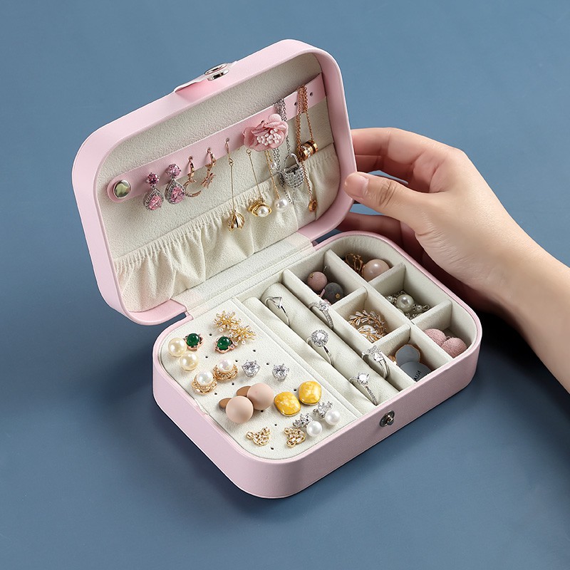 Hộp Đựng Trang Sức Bằng Da Lót Nhung Thiết Kế Nhỏ Gọn Tiện Dụng Mang Theo Du Lịch