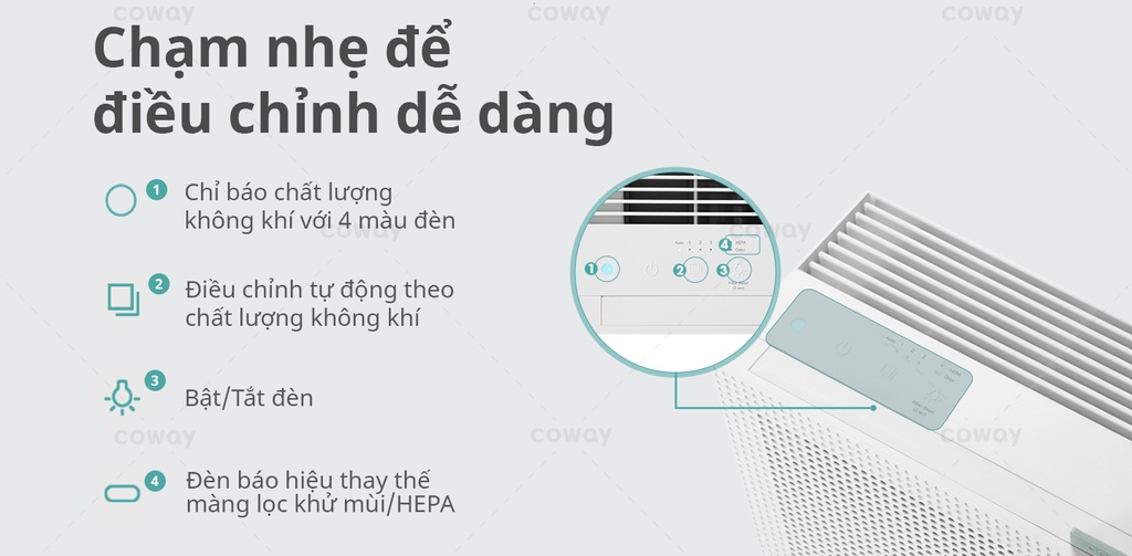 Máy lọc không khí Coway Cartridge (W) AP-1019C (W) - Bảng điều khiển