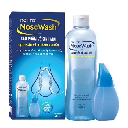 Bộ sản phẩm rửa mũi tiện dụng Rohto NoseWash (1 bình vệ sinh mũi Easy Shower + 1 chai dung dịch 400ml)