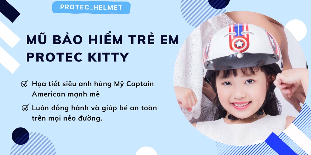 Mô tả Nón Bảo Hiểm Trẻ Em 1/2 Đầu Protec Kitty, Họa Tiết Siêu Anh Hùng Captain American - 1