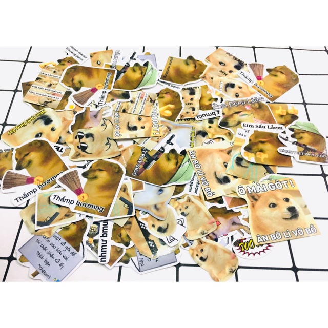 Sticker cheems 10-50 cái ép lụa bóc dán,hình dán shiba meme ,sticker ...