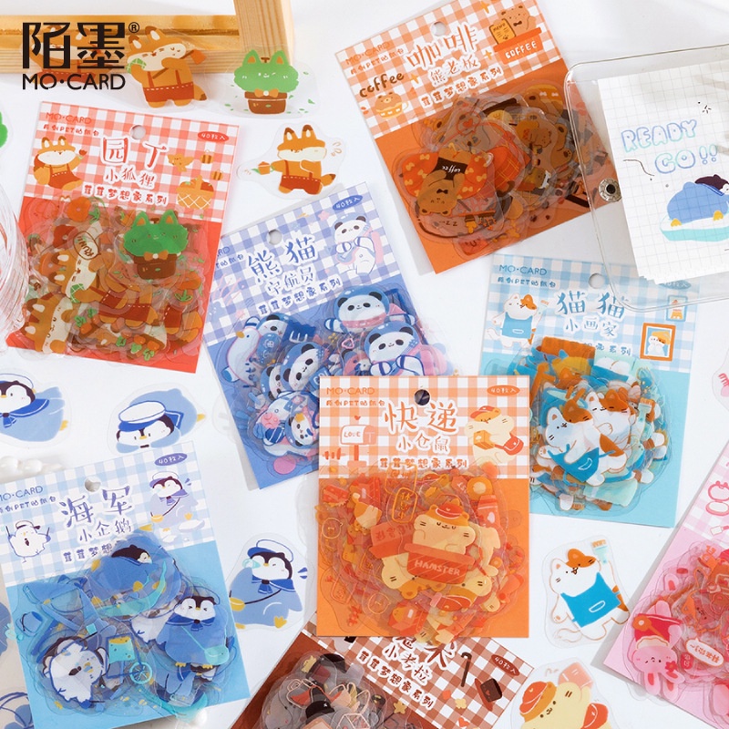 Sticker cute dán mũ bảo hiểm dán sổ set 40 nhãn dán chống nước hình động vật dễ thương HD130 - K50.