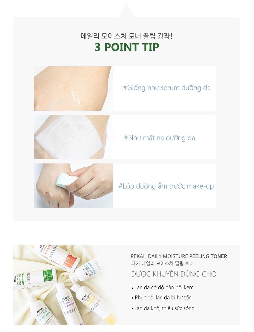 Mô tả Nước hoa hồng PEKAH cải thiện da mụn thu nhỏ lỗ chân lông PEKAH Daily Moisture Peeling Toner 250ml - 5