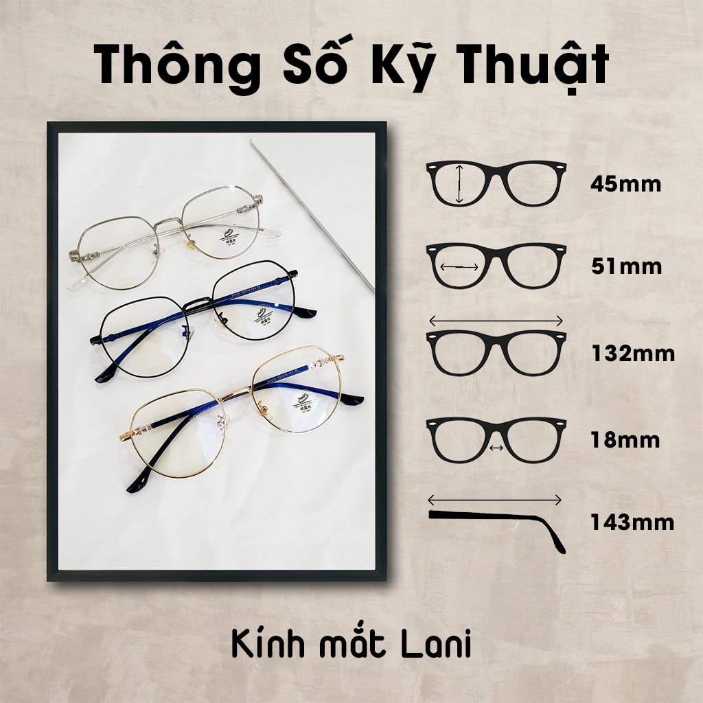 Ảnh Gọng kính cận nam nữ LANI kim loại đa giác họa tiết nhận lắp mắt kính có độ theo yêu cầu 61035 2