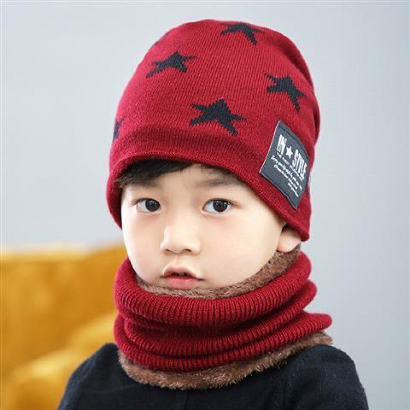 Mũ Len Cho Bé💚CAM KẾT CHUẨN💚Mũ Kèm Khăn Quàng Cổ Mẫu Ngôi Sao(Tuyển   )