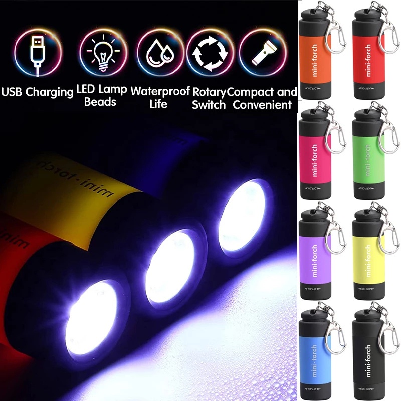 Móc Khóa Đèn LED Mini Chống Thấm Nước Có Thể Sạc Lại Bằng Cổng USB Tiện Dụng