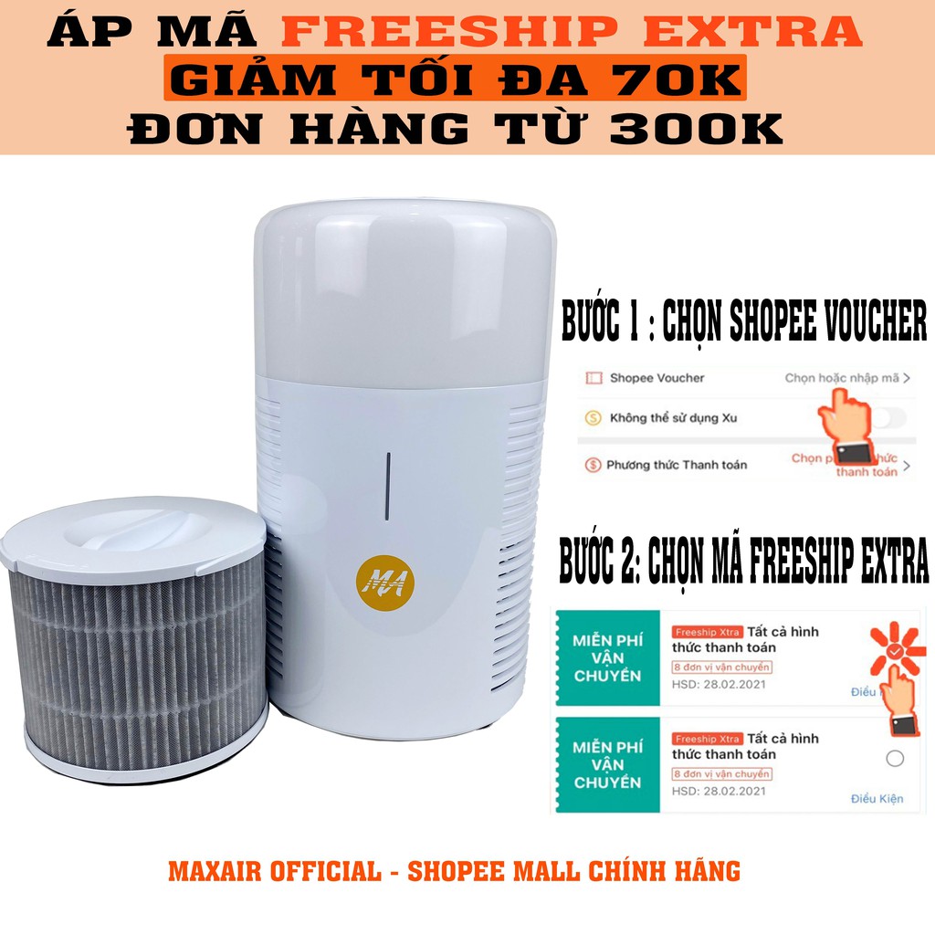 Ảnh Máy lọc không khí MaxAir lõi lọc than hoạt tính khử mùi, Air Purifier lọc bụi mịn,lọc lông chó mèo,BH 12tháng CHÍNH HÃNG 4