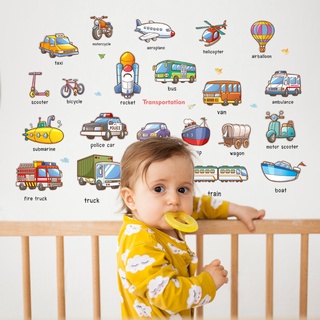 Decal dán tường hình phương tiện giao thông, tranh trang trí phòng cho bé, trang trí lớp học HM92024