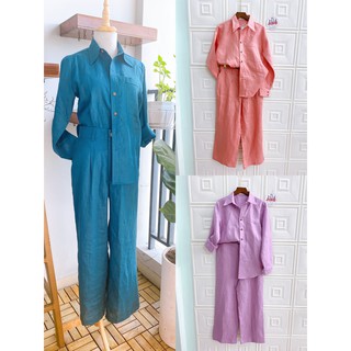 [JUNE LINEN] S02. Set LINEN TƯNG PREMIUM áo sơ mi tay dài + quần dài ống suông. Nhiều màu. Ảnh thật.