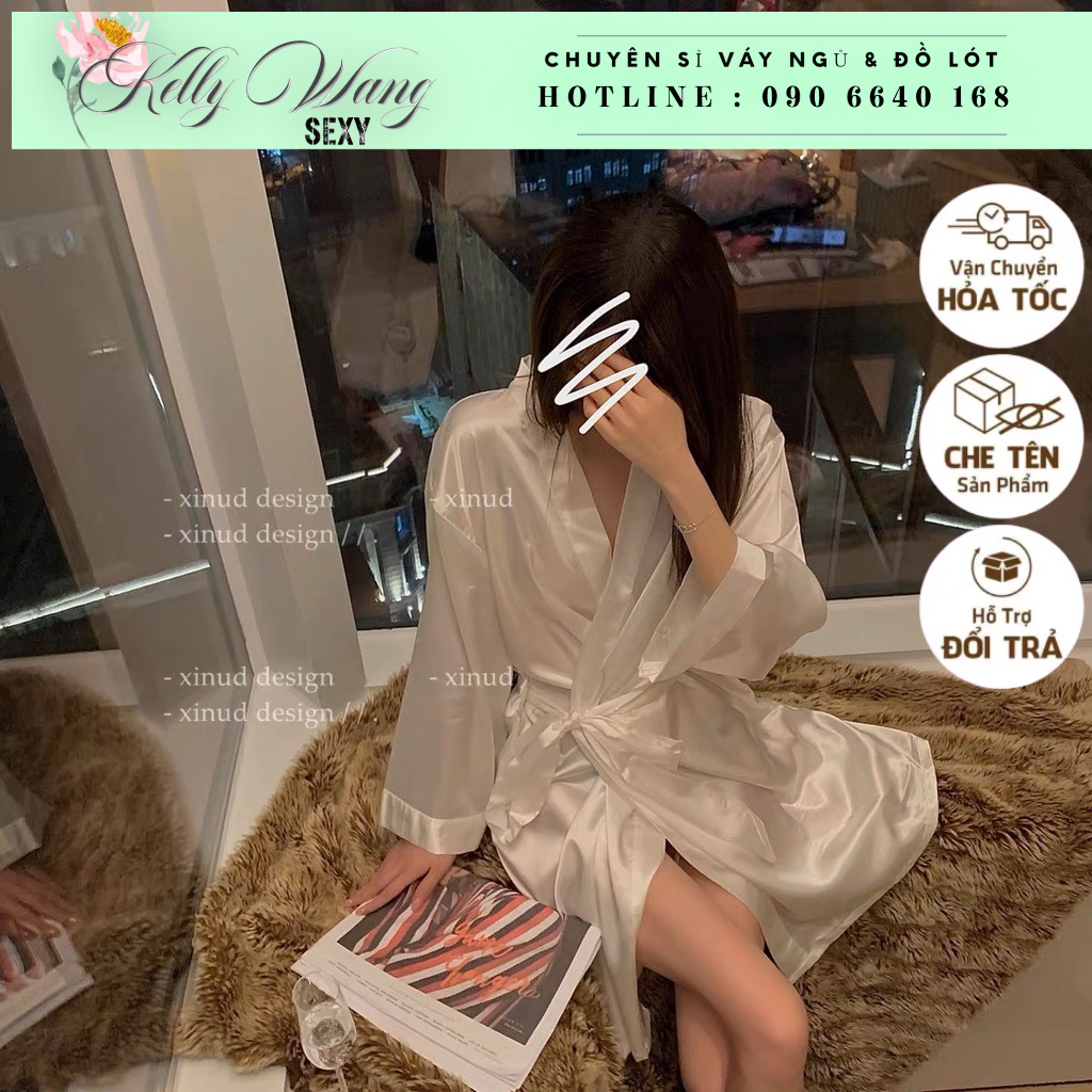[KELLYWANG] SX877 - ÁO CHOÀNG NGỦ VẢI LỤA MÀU TRƠN PHỐI HỢP CÙNG VÁY NGỦ KÈM THẮT LƯNG