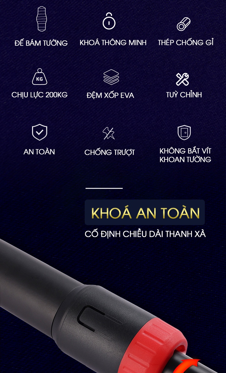 Mô tả Thanh xà đơn gắn cửa, xà đơn treo tường GoodFit chịu lực 200kg, chốt khóa chông trượt tập luyện tại nhà GF201PU - 3