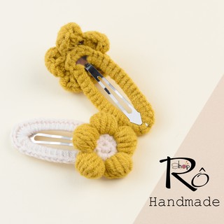 Set 2 kẹp tóc bông hoa len dễ thương cho nữ và bé gái |Cặp tóc mái xinh xắn |Shop Rô Handmade