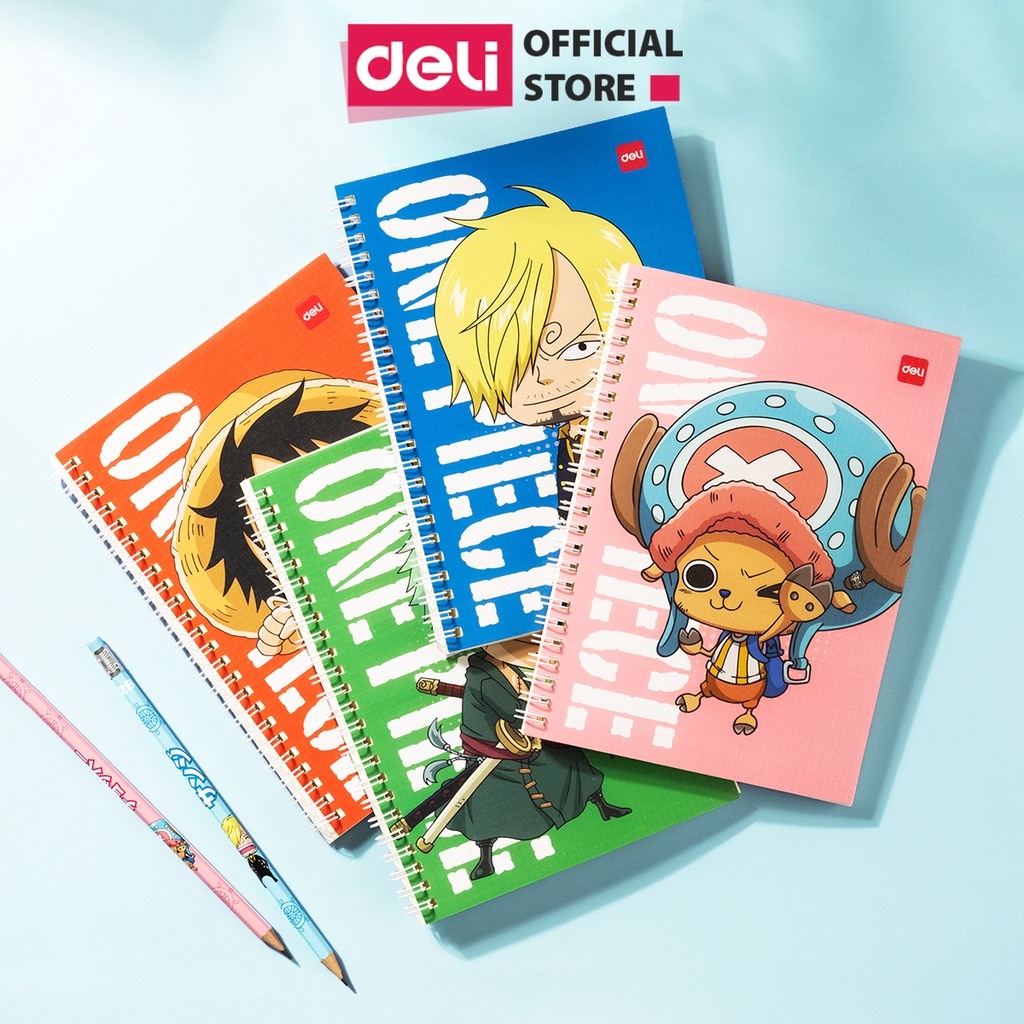 Sổ lò xo gáy xoắn One Piece A5 kẻ ngang Deli - 120 trang - Giấy chống lóa họa tiết tinh nghich Phù hợp cho học sinh