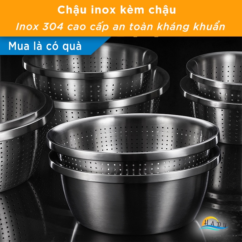 Thau Chậu Rổ Inox 304 Tròn Cao Cấp Dày Dặn Đạt Chất Lượng LFGB Đức SSGP ...