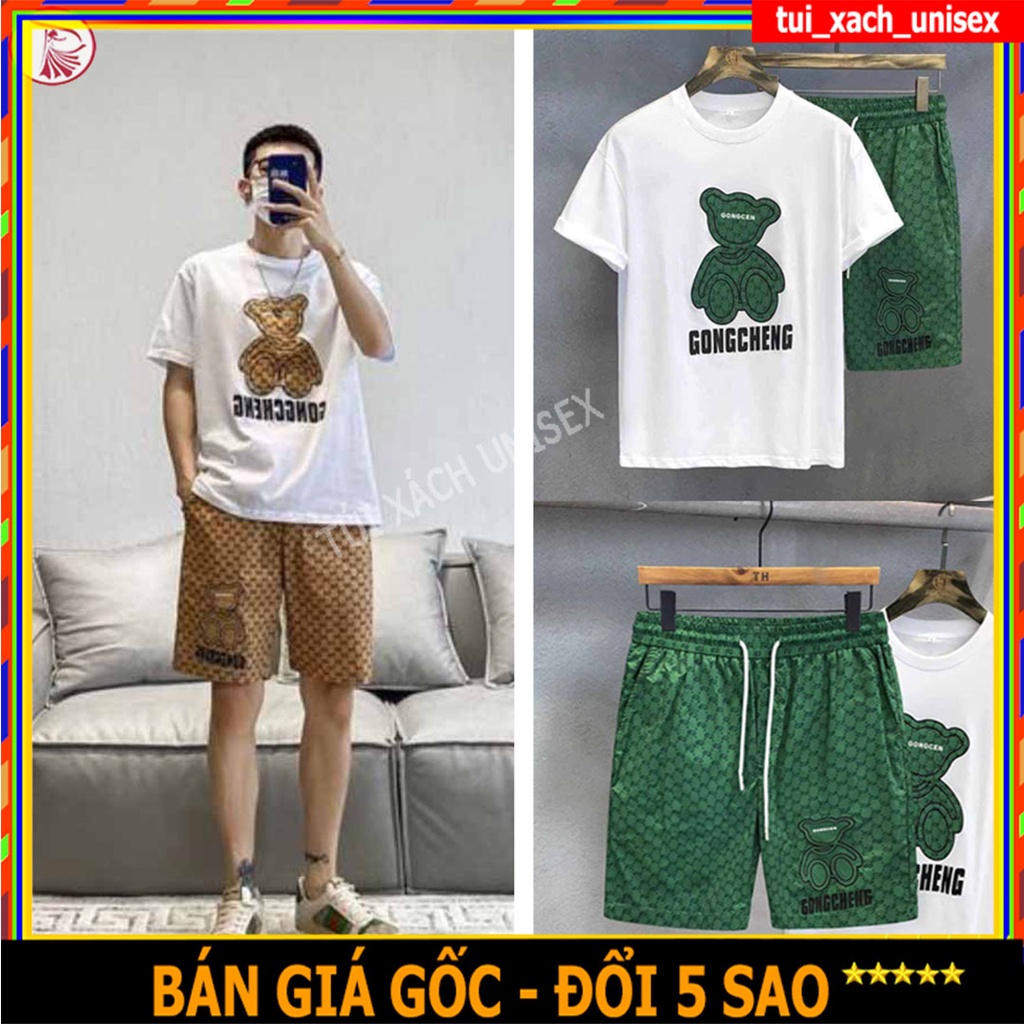 ❤️ LOẠI THUN LẠNH ❤️ Bộ quần áo Mặc Nhà Thể Thao Nam Nữ Mùa Hè Phong Cách Cao Cấp Đồ Đùi Cọc Tay In Hình Gấu SSL