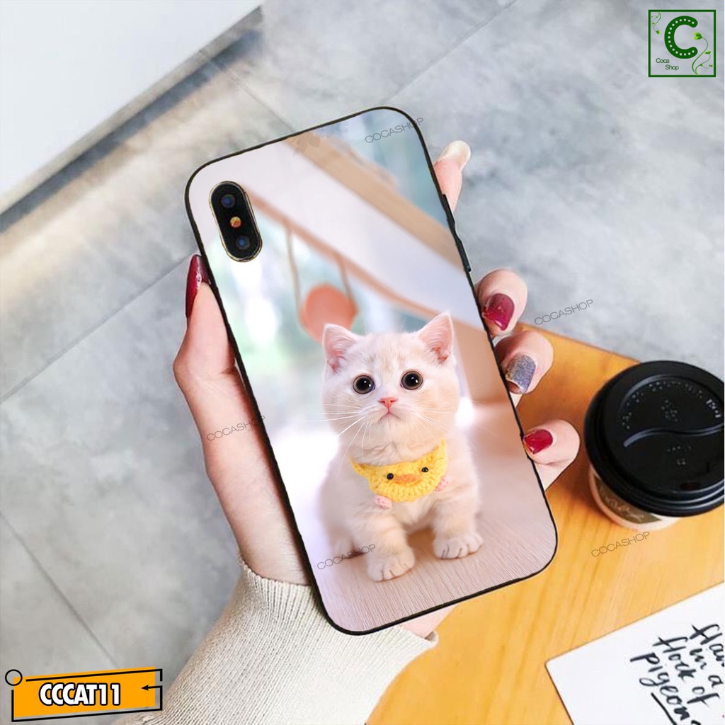 Ốp Lưng iPhone Mèo Dễ Thương Xinh Xắn Mặt Kính Nano Dẻo