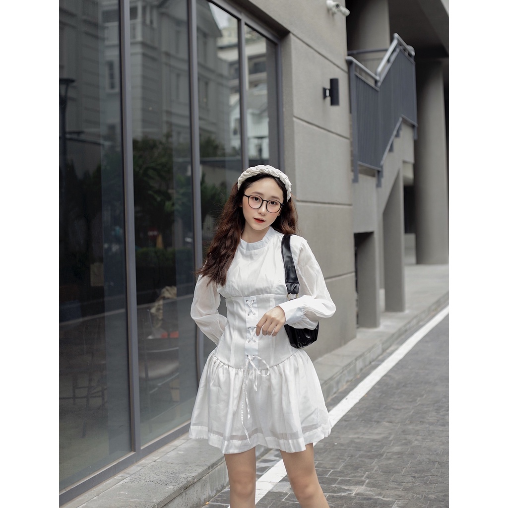 ĐẦM TRẮNG TAY BỒNG ÔM EO HIỆN ĐẠI - JOYCE DRESS