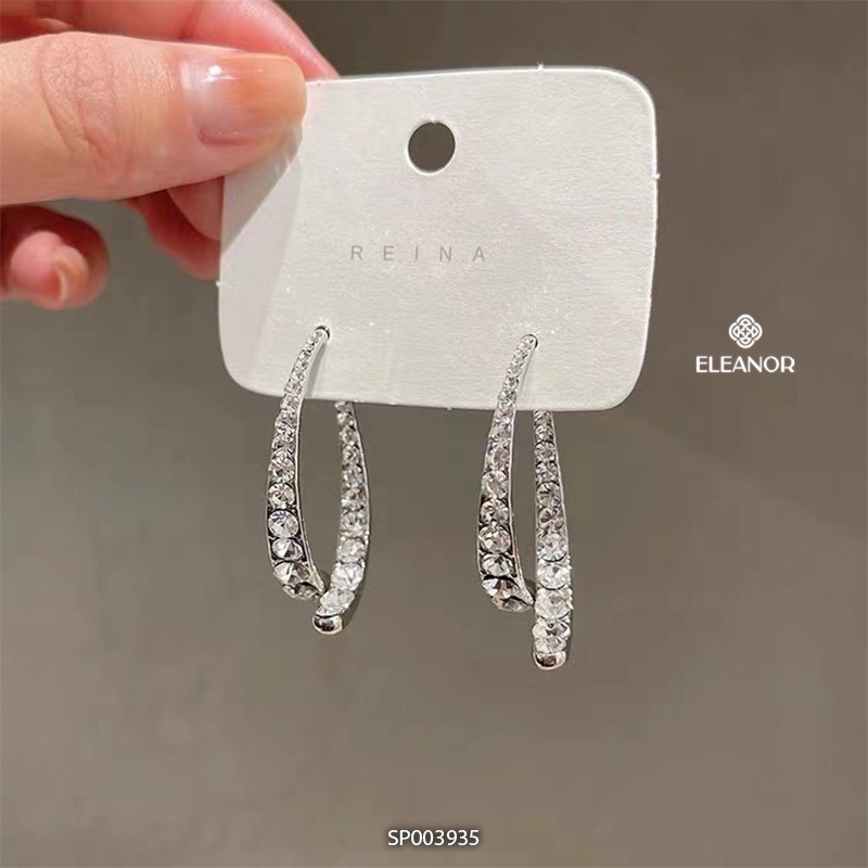 Bông tai nữ Eleanor Accessories dáng dài thả cong khuyên tai đính đá phụ kiện trang sức 3656