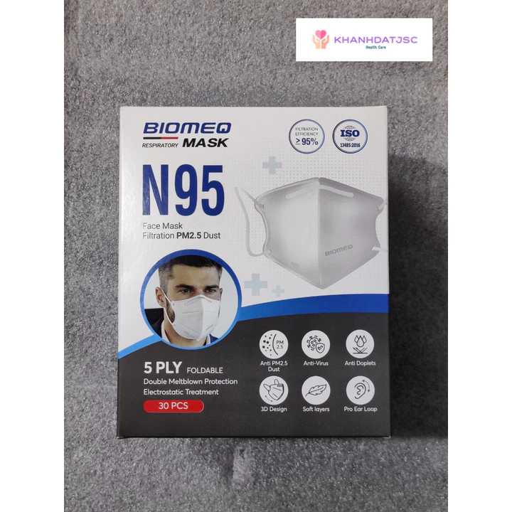 Khẩu trang Biomeq Mask N95 lọc bụi mịn PM2.5 hộp 30 Cái (BIOMEQ RESPIRATORY MASK N95 - MADE IN VIETNAM)