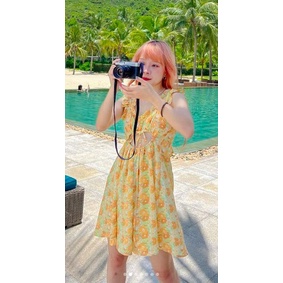 Ellie Dress - Đầm hoa cam cut out dáng xoè Remmus cho nữ