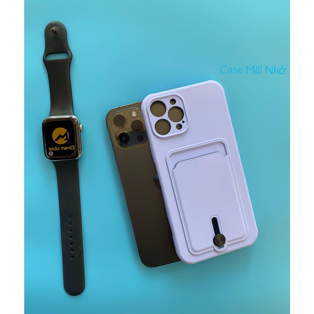 Ốp iphone tím có ngăn đựng thẻ: atm, căn cước, tiền...