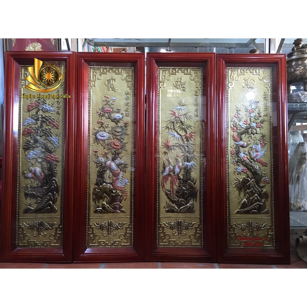 Tranh Tứ Quý Bằng Đồng ✅ FREESHIP ✅ Kích Thước 100x40cm Treo Tường Thúc Nổi Liền Mê Hàng Dày Cao Cấp Đồ Đồng Đại Bái