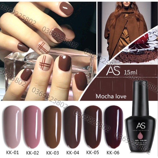 [Thanh lý đổi bảng màu] Sơn gel AS mocha KK chọn lẻ 6 màu chai 15ml