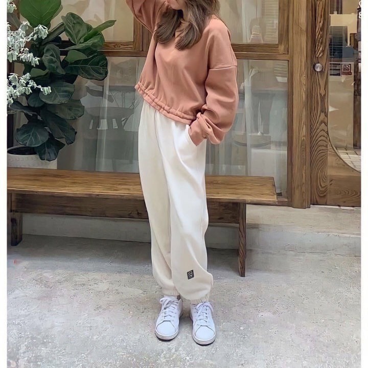 Quần Jogger Nữ Trơn Bo Gấu 2 Màu in logo Mèo Unisex Nam Nữ[Free ship]