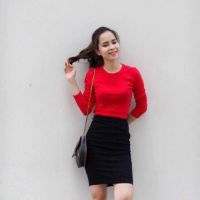áo thun gân tay dài, áo thun nữ dáng chuẩn ôm body - RUBY CLOTHING A07