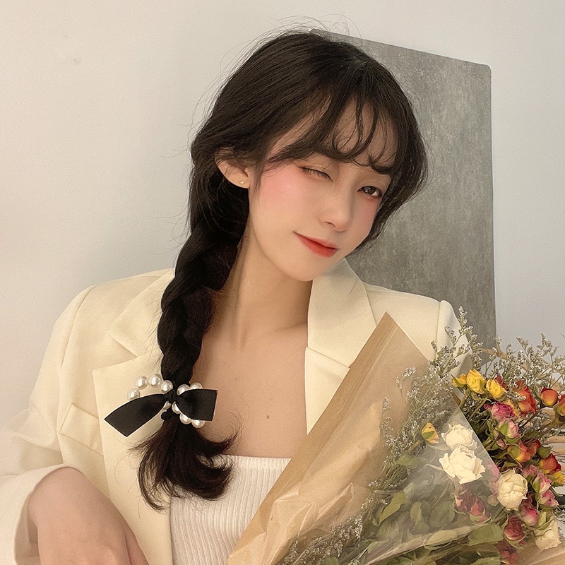Dây buộc tóc Hàn quốc chun buộc tóc ngọc trai nhân tạo voan nơ sang trọng xinh xắn đáng yêu ngọt ngào