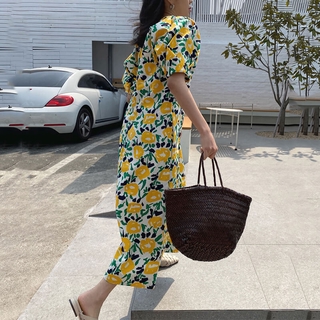Đầm Dài Dáng Rộng Tay Phồng Ngắn In Hoa Thời Trang Hàn Quốc Cho Nữ