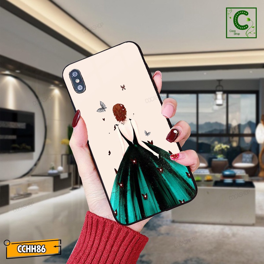 Ốp lưng iphone mặt kính mặt sáng bóng in hình cực đẹp, siêu bền - Cô gái mặc chiếc váy màu xanh kiêu sa