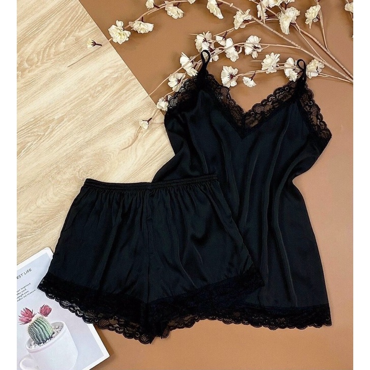 Bộ ngủ lụa hai dây sexy cao cấp Bộ mặc nhà siêu quyến rũ