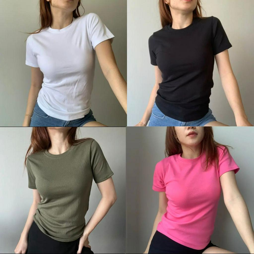 Áo Thun Gân Tăm Nữ Bigsize Dễ Thương ESHOP Thời Trang Bigsize Áo Phong Trơn Tay Ngắn Kiểu Dáng Basic Đẹp Cá Tính