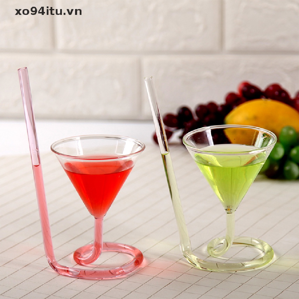 Ống Hút Thủy Tinh Uống Rượu Cocktail Xoắn Ốc Đuôi Dài Sáng Tạo