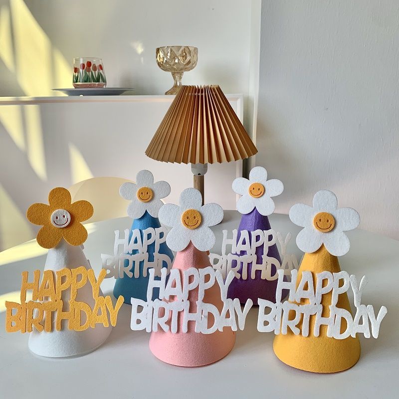 Mũ sinh nhật Hàn Quốc, mũ Happy Birthday vải dạ 3D nhiều mẫu dễ thương - Kem Shop K28