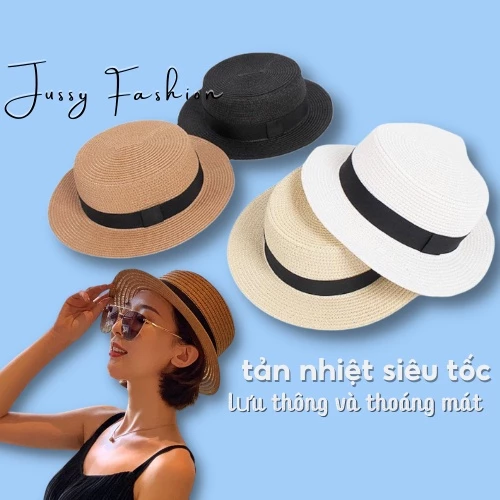 Mũ Cói Nữ Rộng Vành Đi Biển Boater JCB01 Jussy Official Chất Cói Vành Rộng Nhiều Màu Vintage