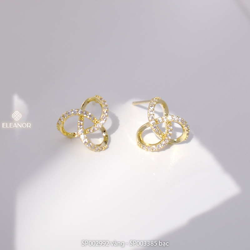 Bông tai nữ chuôi bạc 925 Eleanor Accessories viền xoắn đính đá phụ kiện trang sức khuyên tai 2992