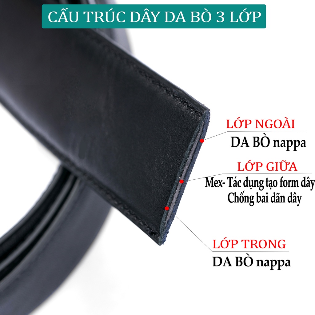 Ảnh Thắt lưng nam da bò 3 lớp L104 màu đen khoá tự động nhiều mặt lựa chọn Bụi leather bảo hành 12 tháng 3