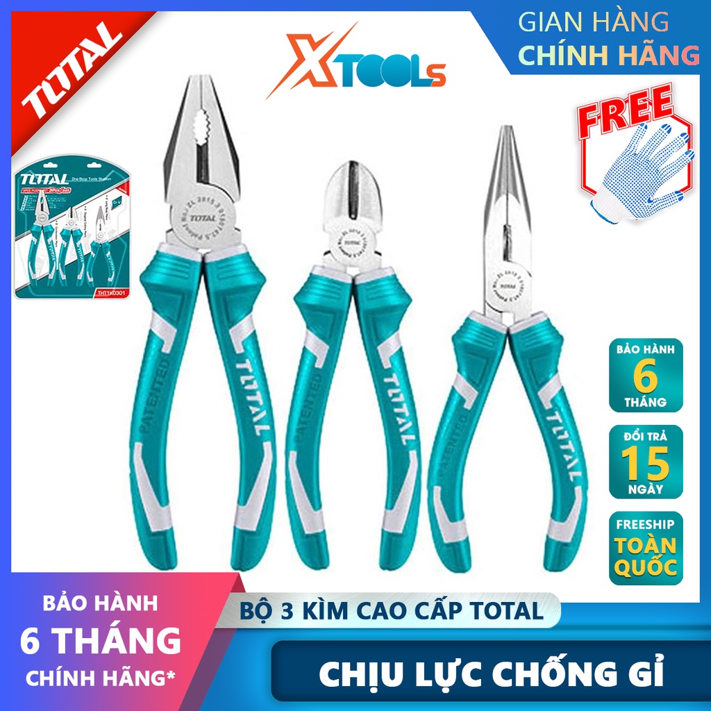 Bộ kìm cắt, kìm điện và kìm mỏ nhọn TOTAL THT1K0301 | bộ 3 kềm cắt, kềm ...