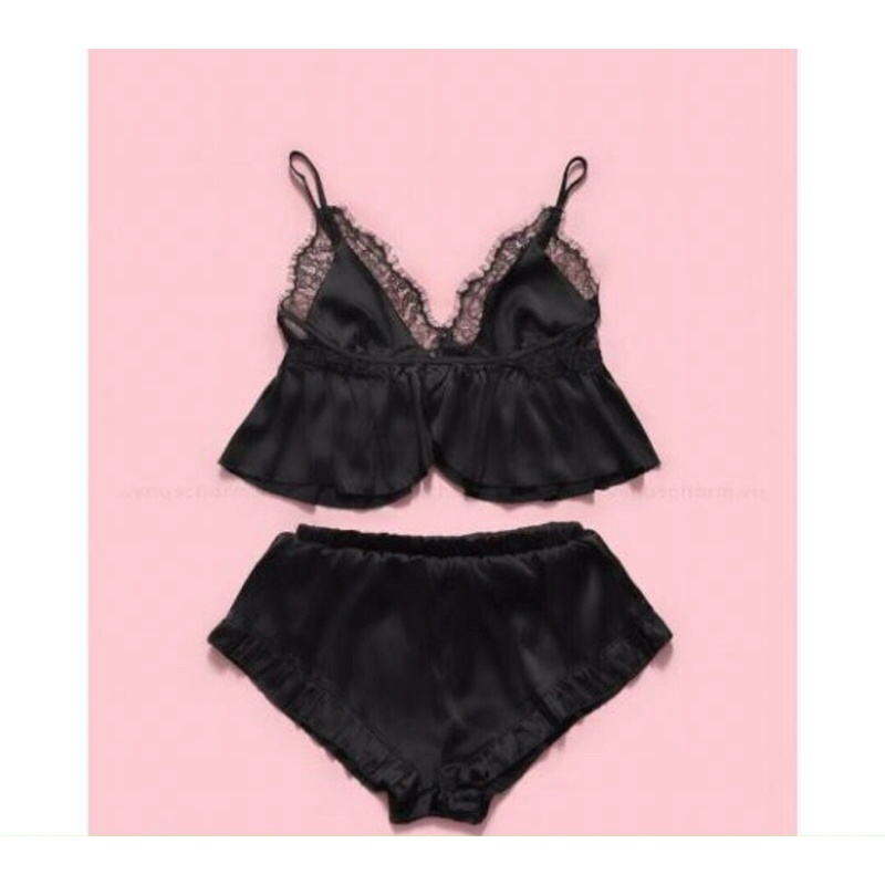 Set đồ ngủ hai dây lụa xẻ đùi  satin sexy cao cấp Bộ mặc nhà gợi cảm quyến rũ
