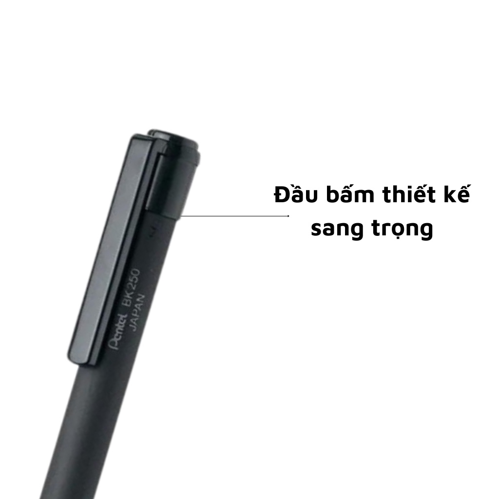 Ảnh Bút Bi Bấm Pentel BK250 0.7mm Mực Êm Thiết Kế Cao Su Đen 4