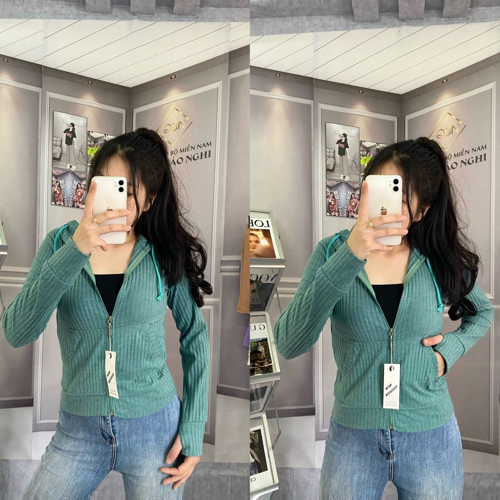 Áo khoác nữ form rộng chống nắng cao cấp có nón thun gân đũa 6 túi mềm mịn mát túi trong có dây kéo bigsize ESHOP AD02