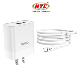 Bộ sạc 2 cổng Hoco C80 kèm cáp TypeC to TypeC PD 20W và USB QC 3.0 22.5W (Trắng)